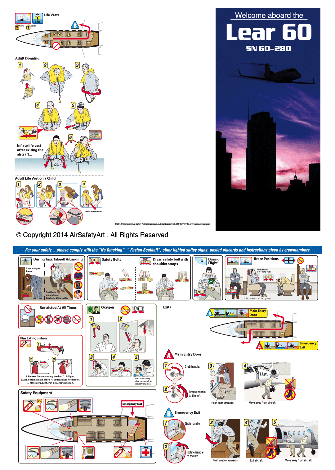 Learjet 60 Safety Briefing Card - Air Safety Art International